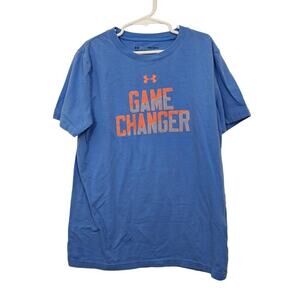 Boys Under Armour T Shirt Short Sleeve Heat Gear Blue Loose Fit Medium